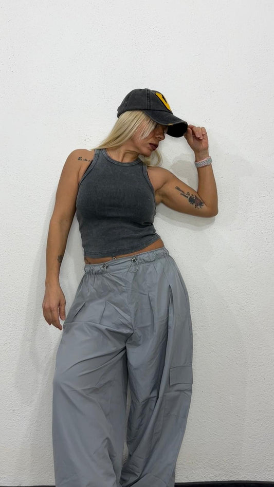 NuNu By Urban Wash Gri Fitilli Crop Atlet Standart