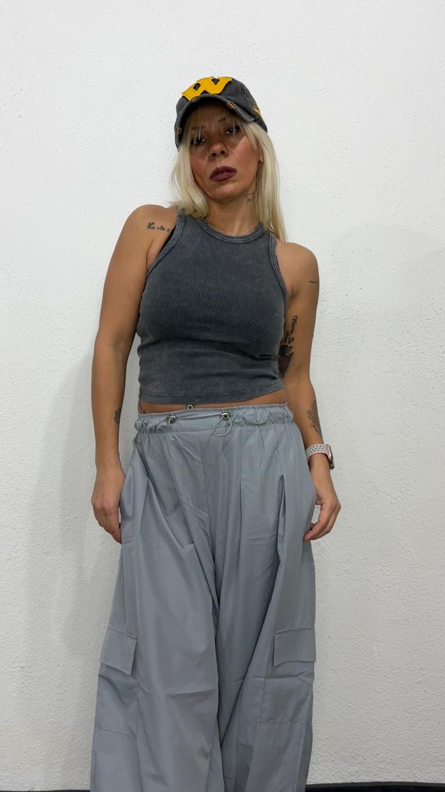 NuNu By Urban Wash Gri Fitilli Crop Atlet