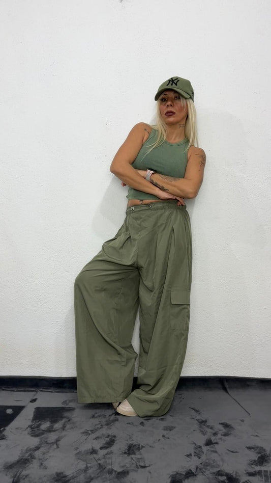 NuNu By Urban Wash Haki Fitilli Crop Atlet Standart