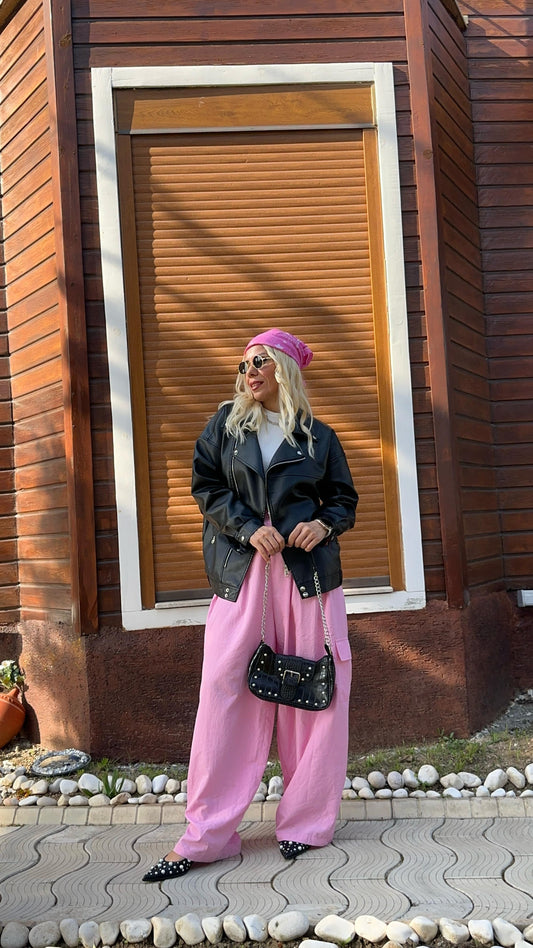 NuNu By UrbanWave Pembe Oversize Paraşüt Pantolon