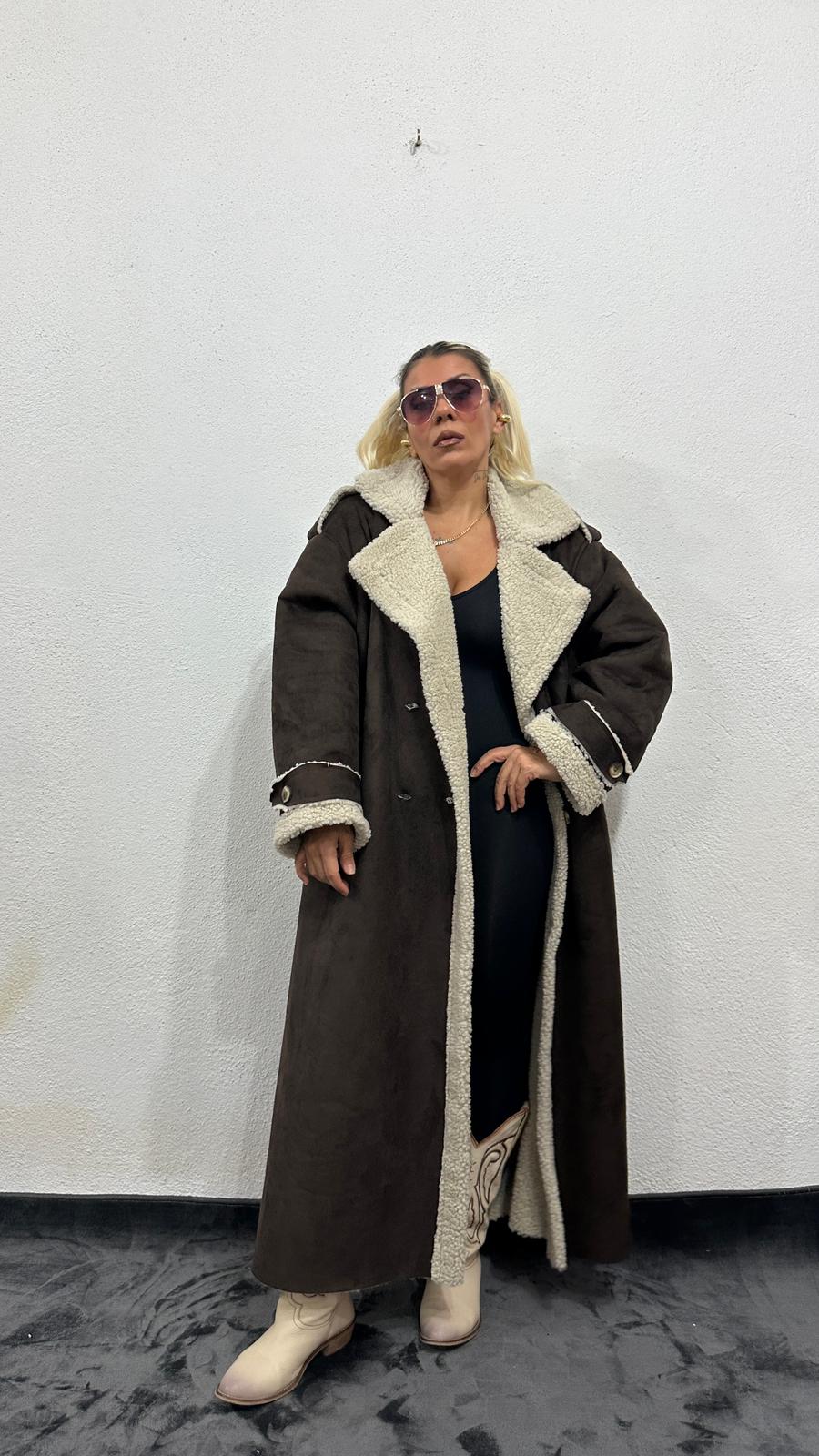 NuNu By Vintage Nubuk Kahverengi Teddy Uzun Kaban