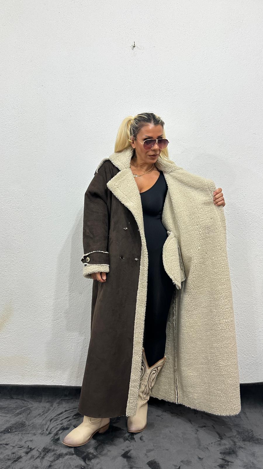 NuNu By Vintage Nubuk Kahverengi Teddy Uzun Kaban