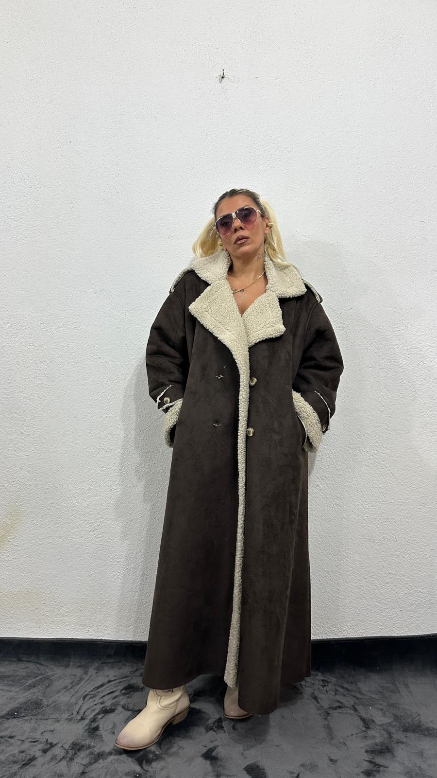 NuNu By Vintage Nubuk Kahverengi Teddy Uzun Kaban