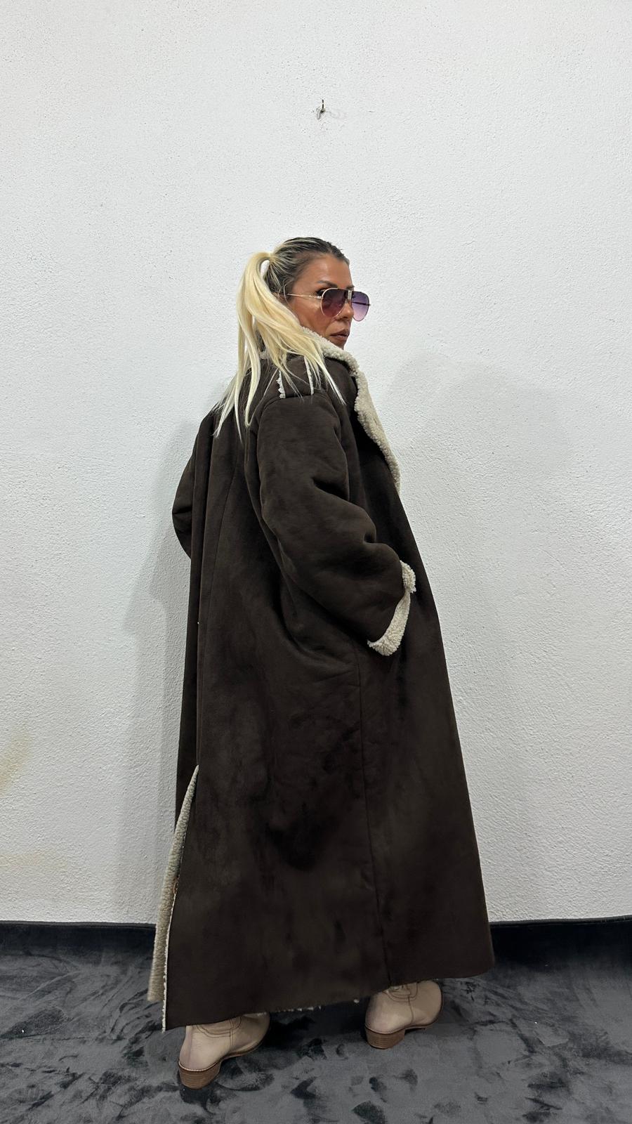 NuNu By Vintage Nubuk Kahverengi Teddy Uzun Kaban