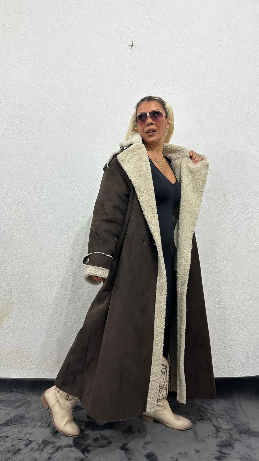 NuNu By Vintage Nubuk Kahverengi Teddy Uzun Kaban