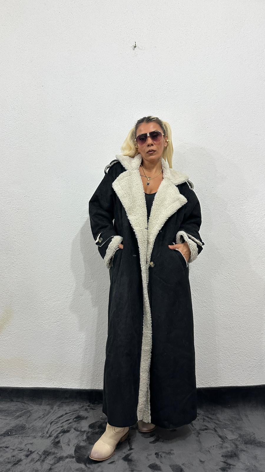 NuNu By Vintage Nubuk Siyah Teddy Uzun Kaban