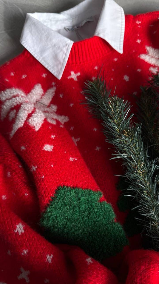 NuNu By Yeni Yıl Temalı Yeşil Ağaçlı Kadın Kazak