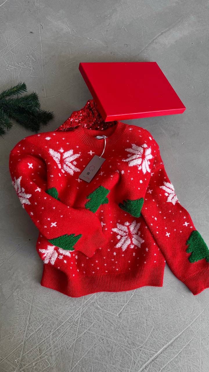 NuNu By Yeni Yıl Temalı Yeşil Ağaçlı Kadın Kazak