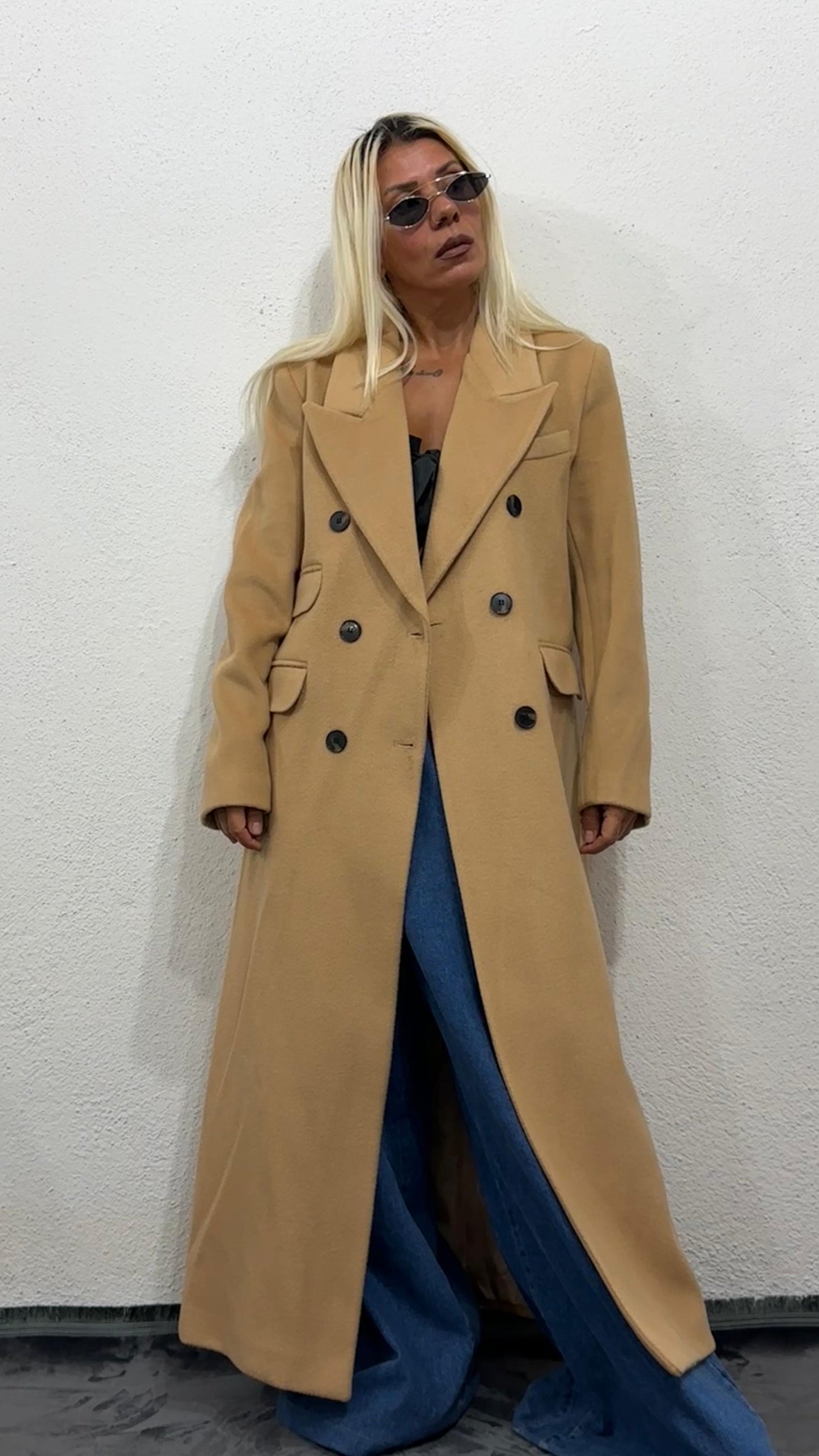 NuNu Camel Özel Dokulu Ultra Premium Kaşe Kaban