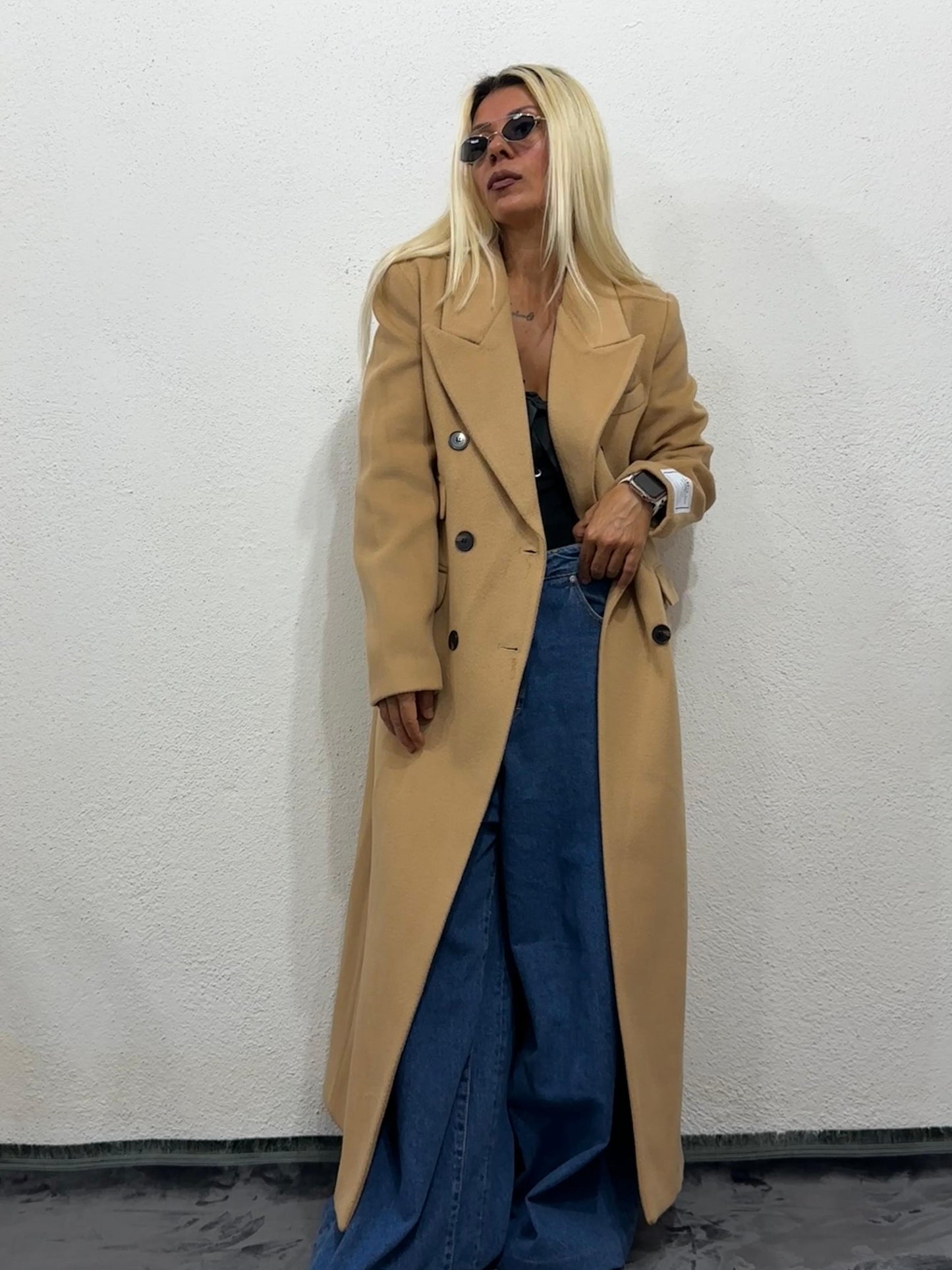 NuNu Camel Özel Dokulu Ultra Premium Kaşe Kaban