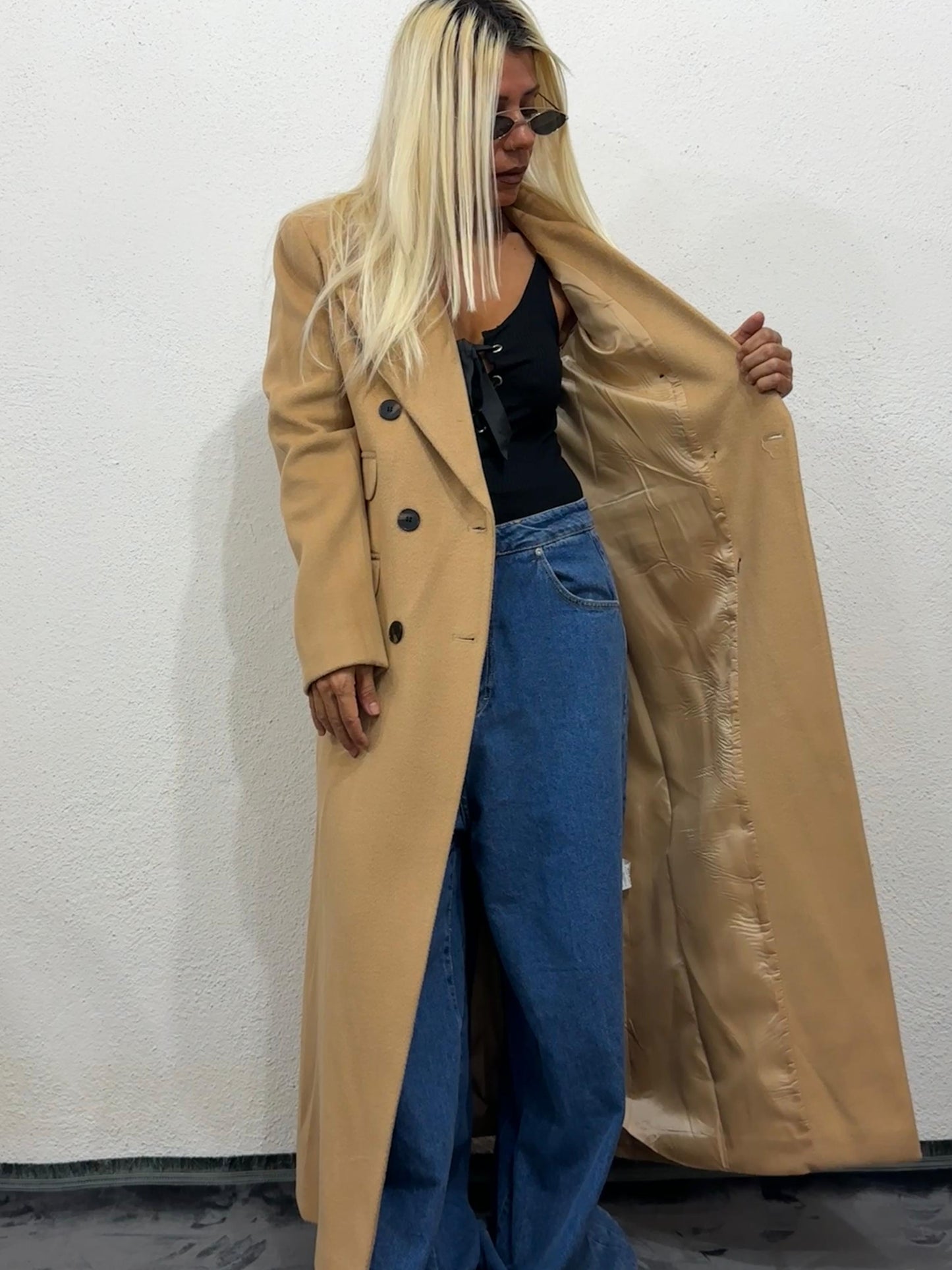 NuNu Camel Özel Dokulu Ultra Premium Kaşe Kaban