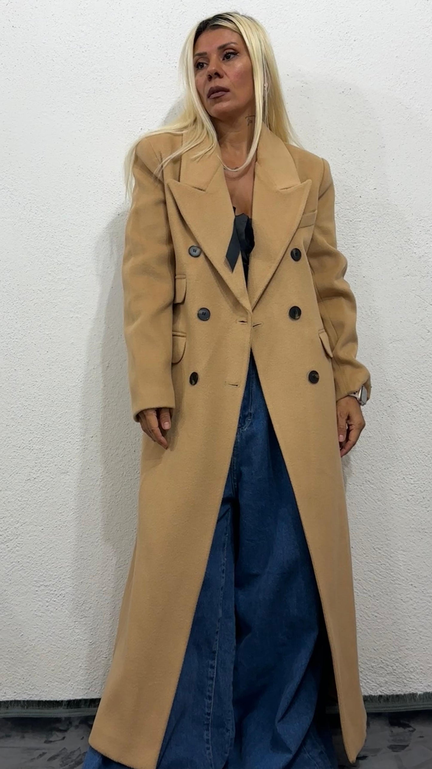 NuNu Camel Özel Dokulu Ultra Premium Kaşe Kaban