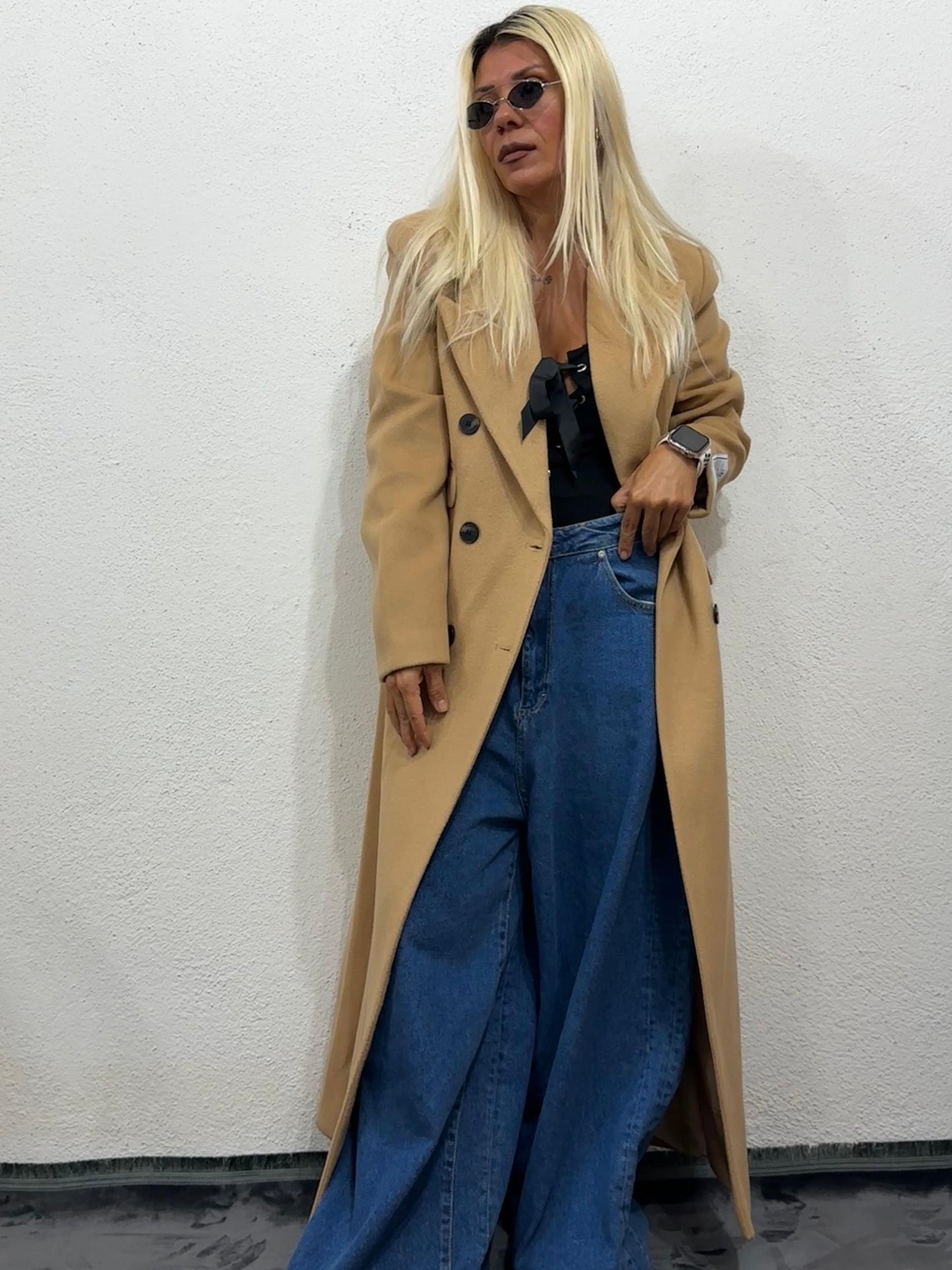 NuNu Camel Özel Dokulu Ultra Premium Kaşe Kaban