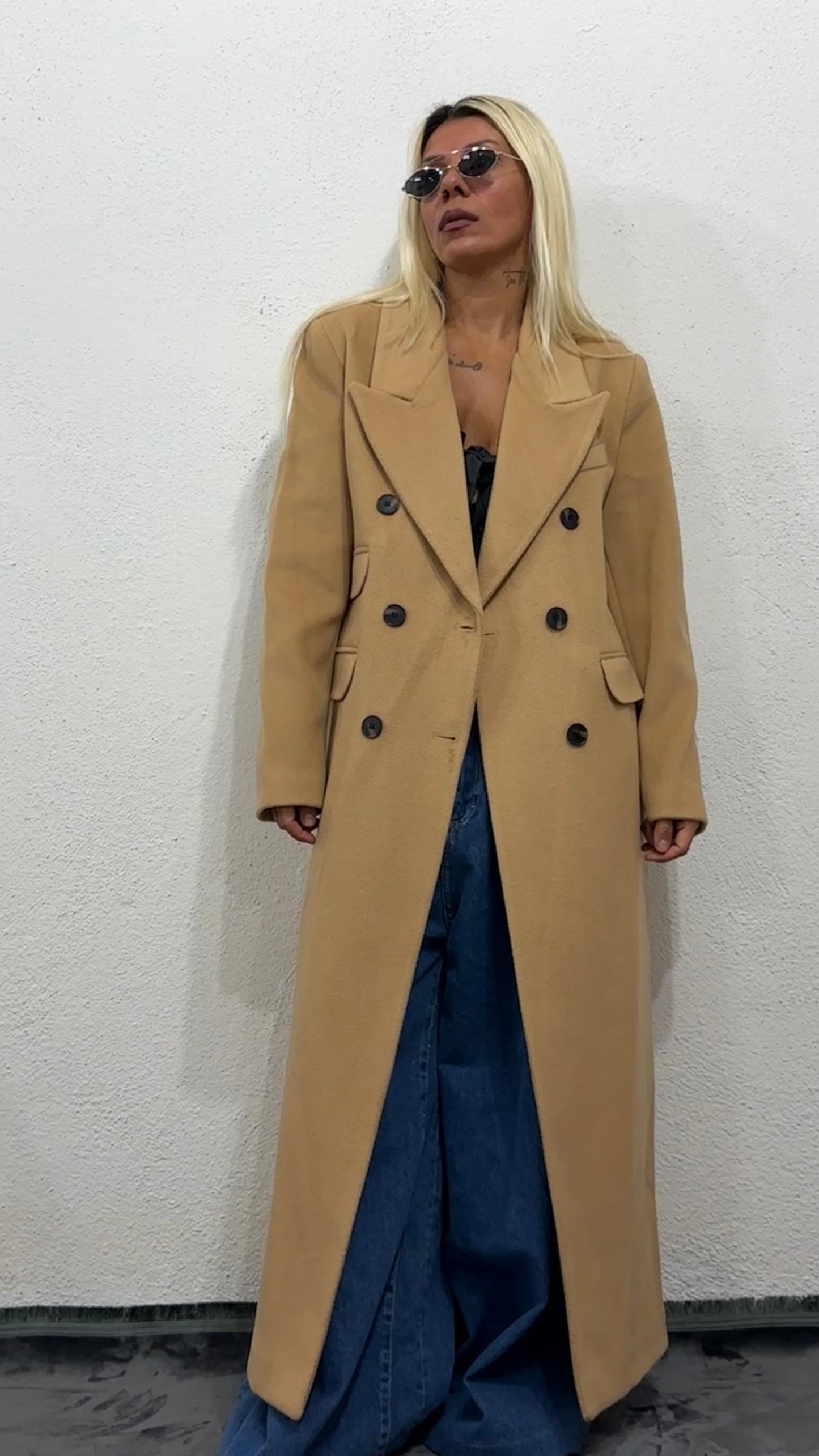 NuNu Camel Özel Dokulu Ultra Premium Kaşe Kaban