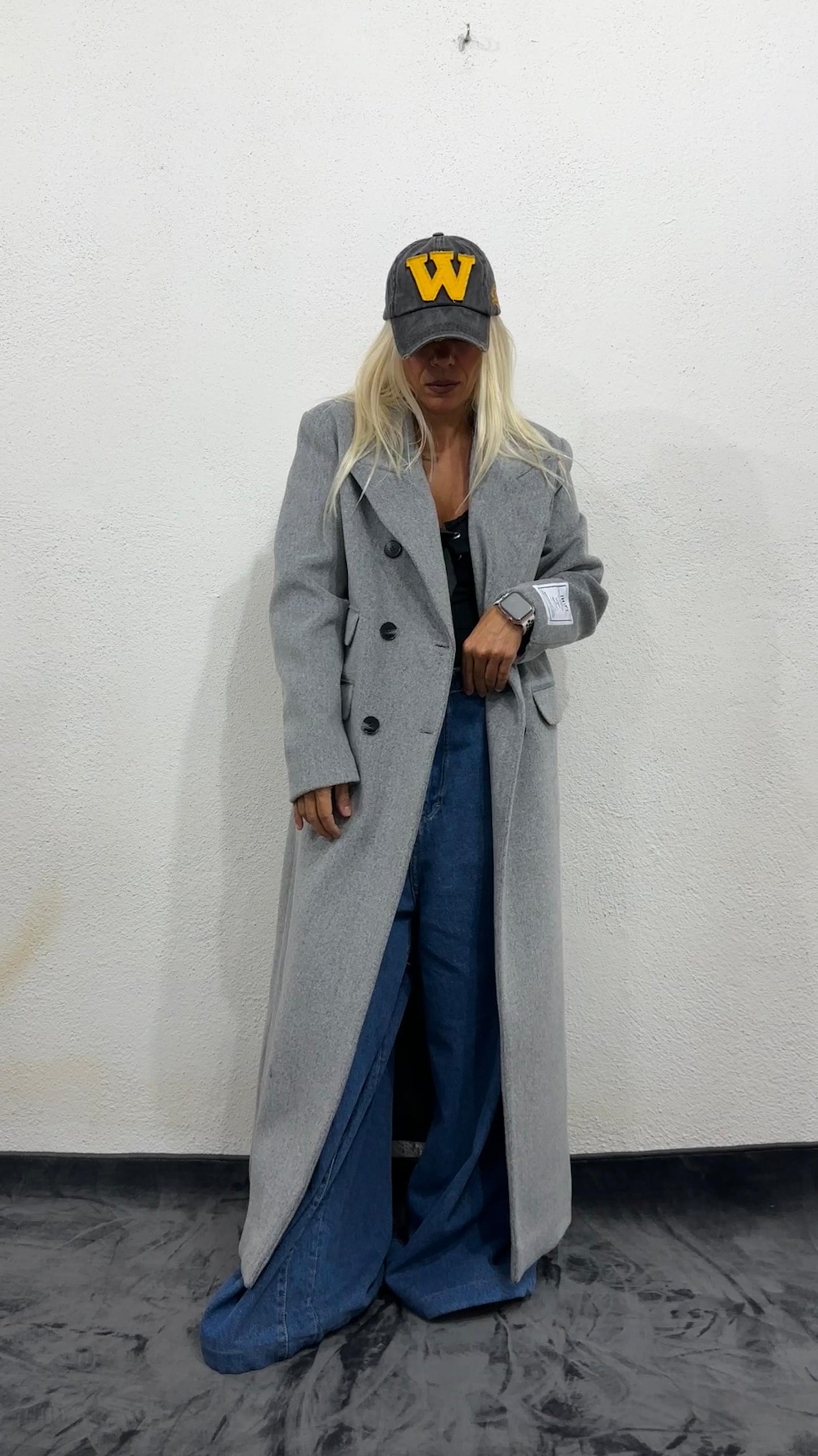 NuNu Koyu Gri Özel Dokulu Ultra Premium Kaşe Kaban