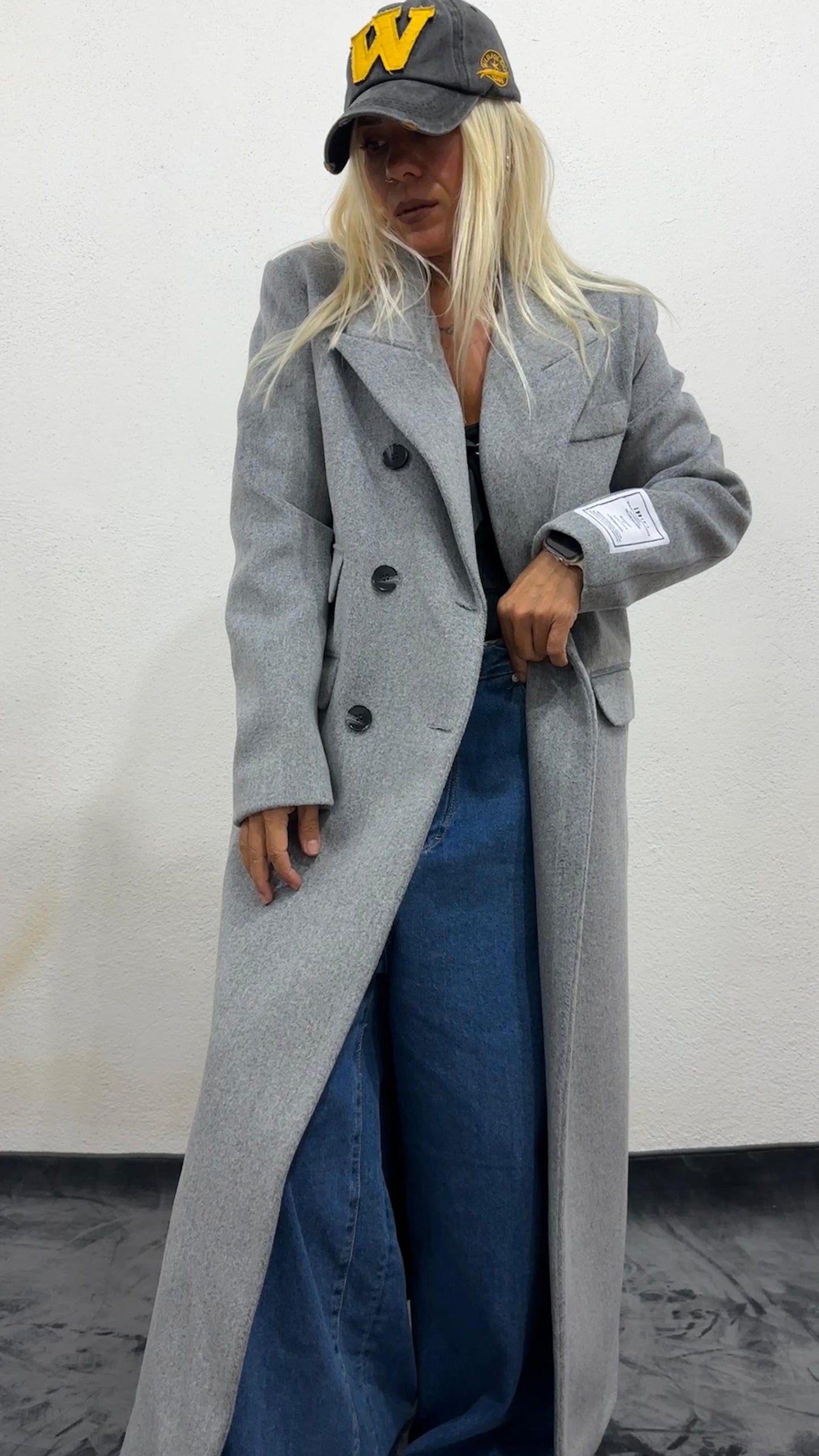 NuNu Koyu Gri Özel Dokulu Ultra Premium Kaşe Kaban