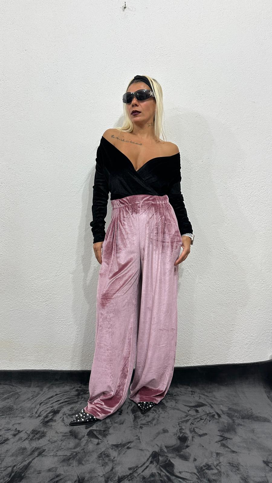 NuNu Plush Pembe Kadife Pantolon