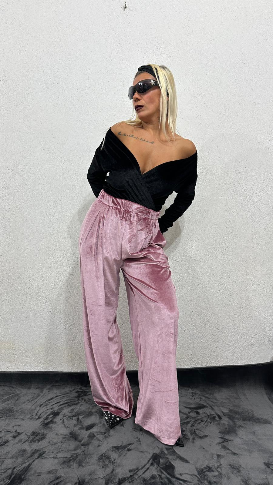 NuNu Plush Pembe Kadife Pantolon