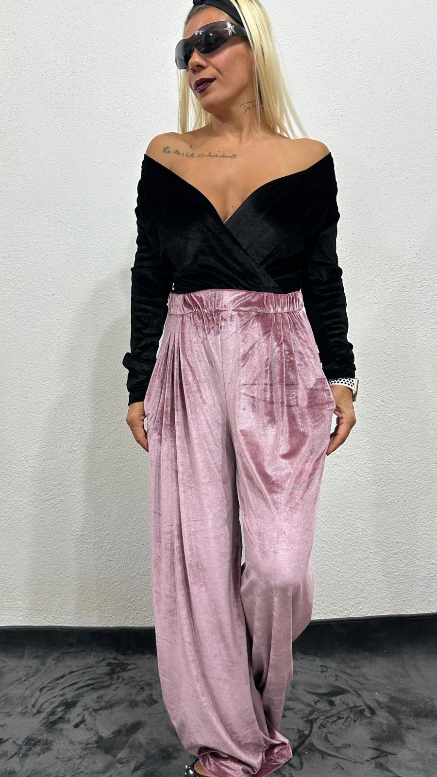 NuNu Plush Pembe Kadife Pantolon