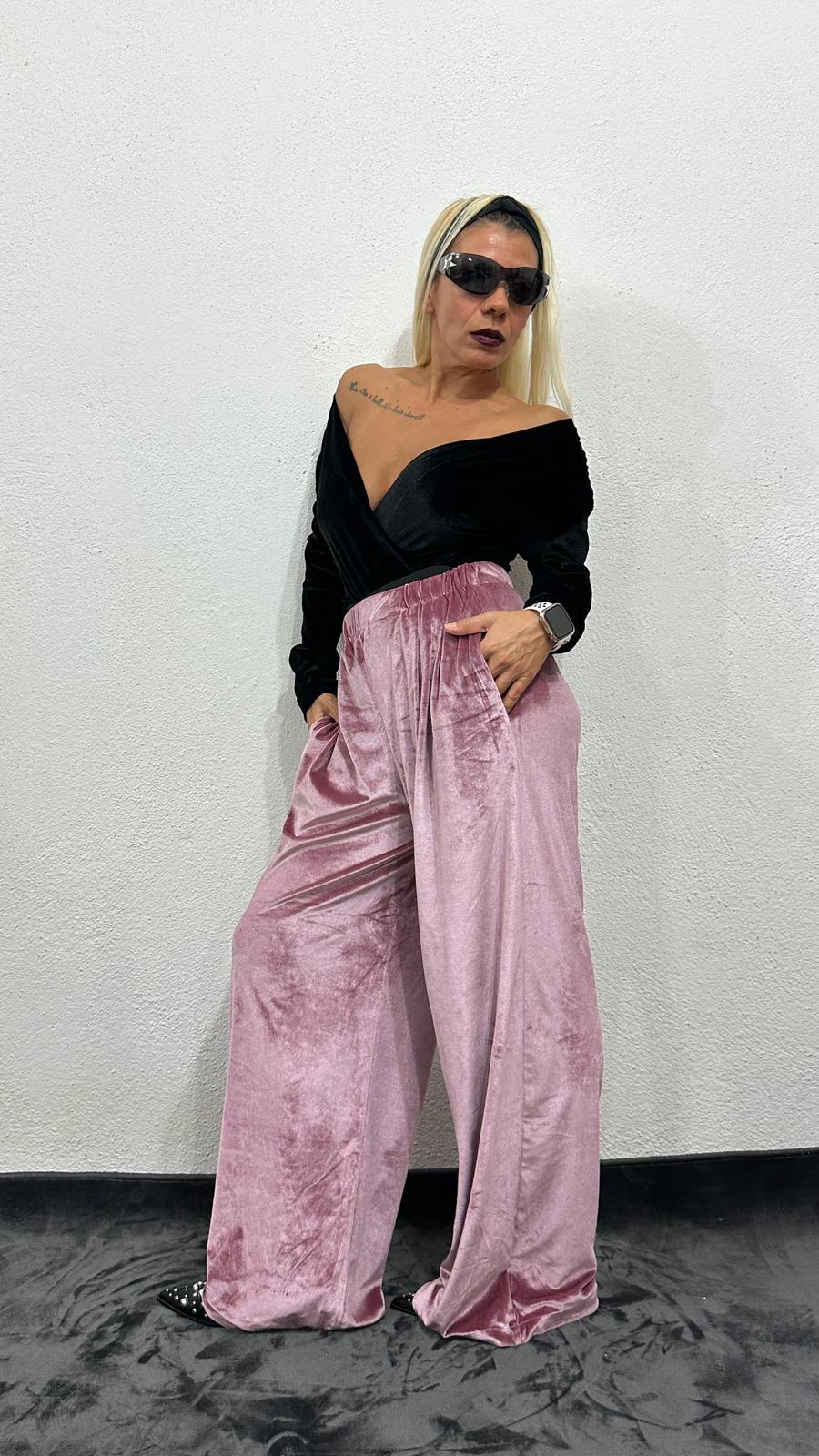 NuNu Plush Pembe Kadife Pantolon