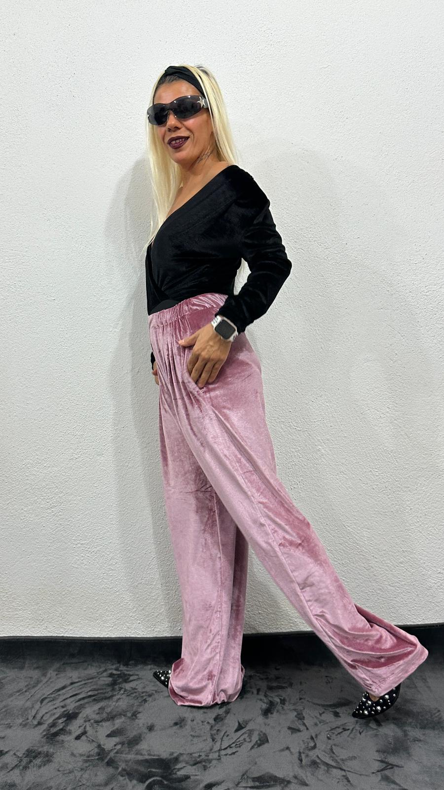 NuNu Plush Pembe Kadife Pantolon