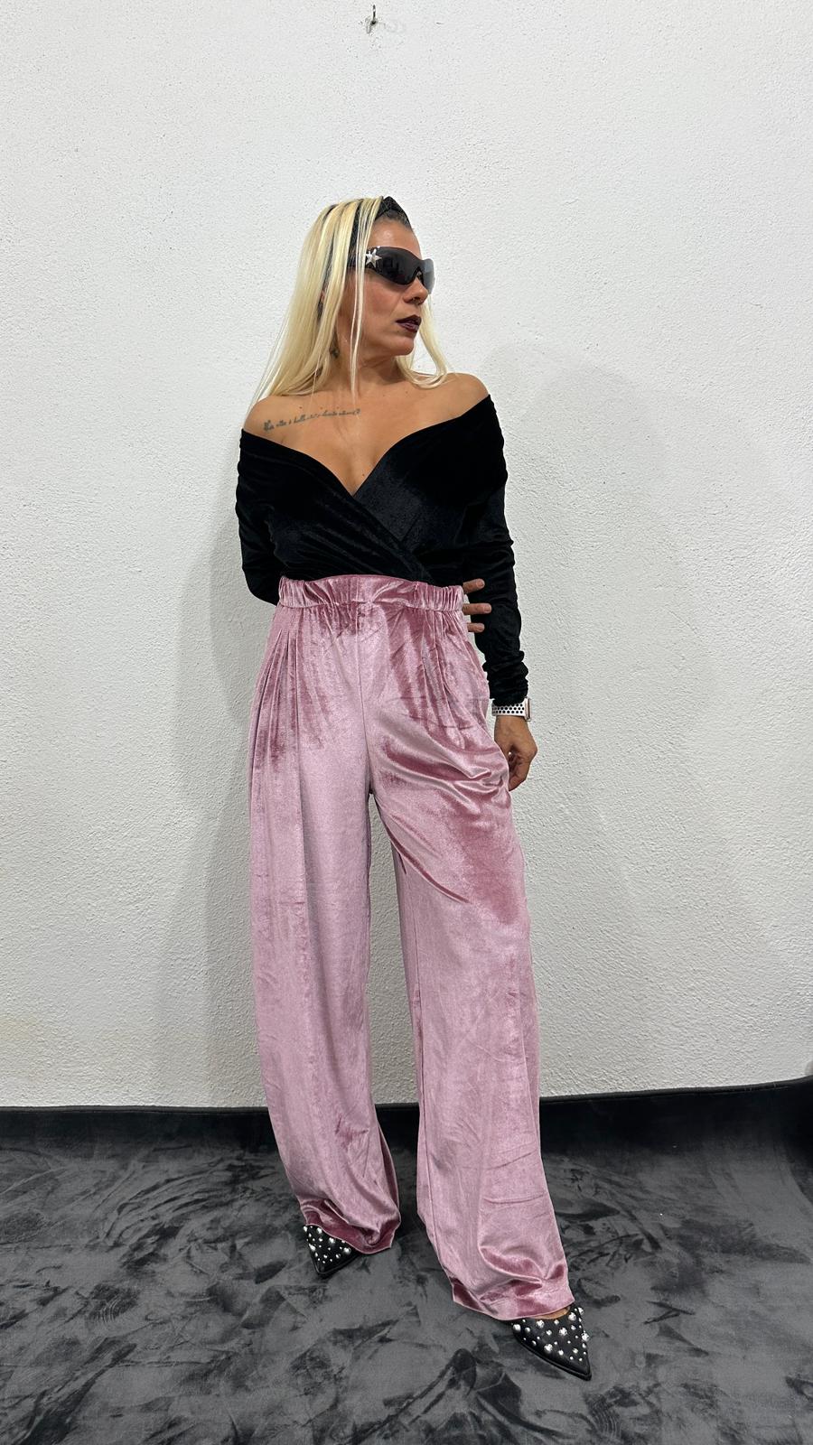 NuNu Plush Pembe Kadife Pantolon