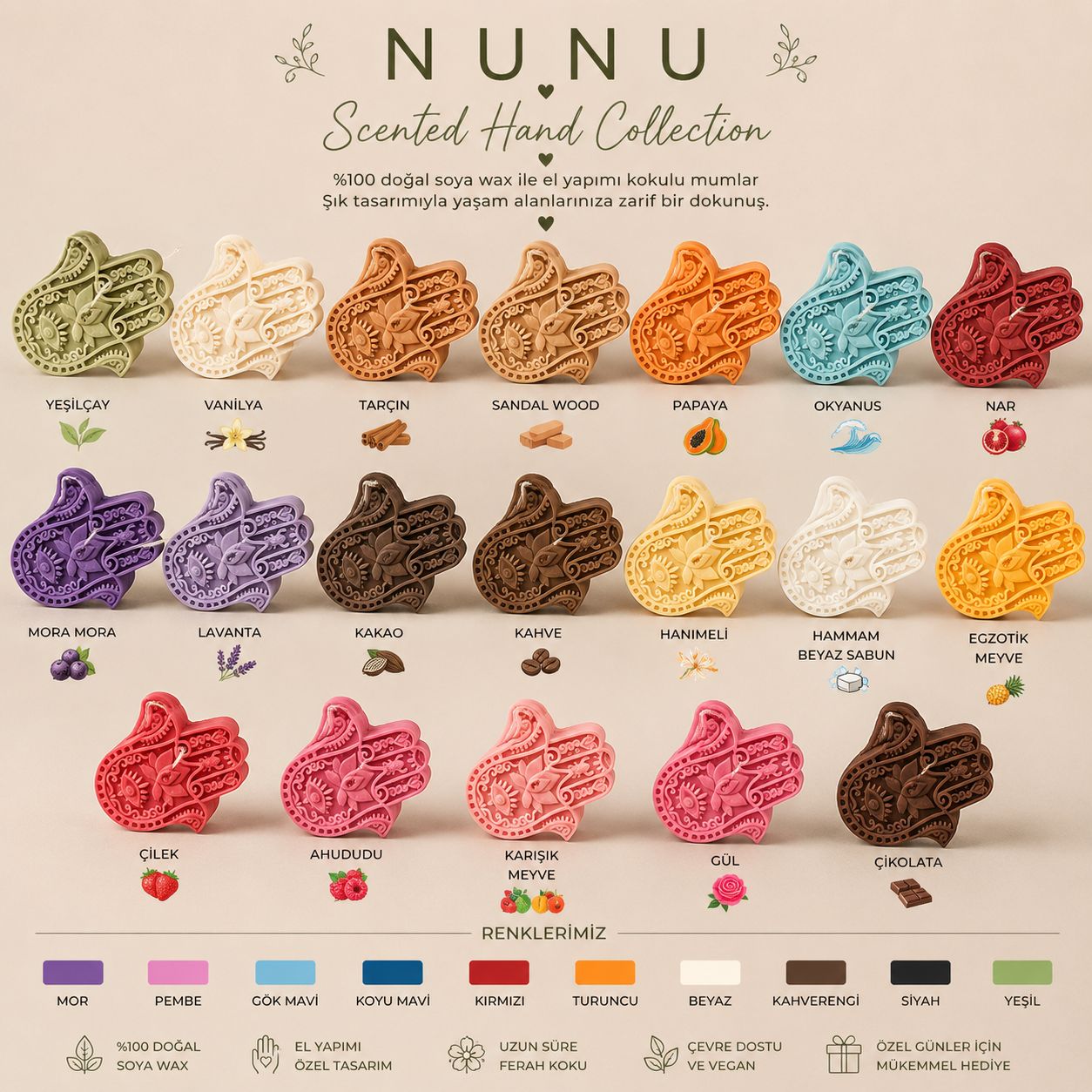 NuNu Scented Hand Collection – El Yapımı Soya Wax Dekoratif El Mum Soya Wax