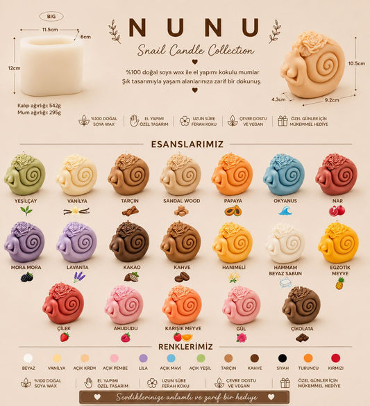 NuNu Snail Candle Collection – El Yapımı Dekoratif Salyangoz Mum Soya Wax