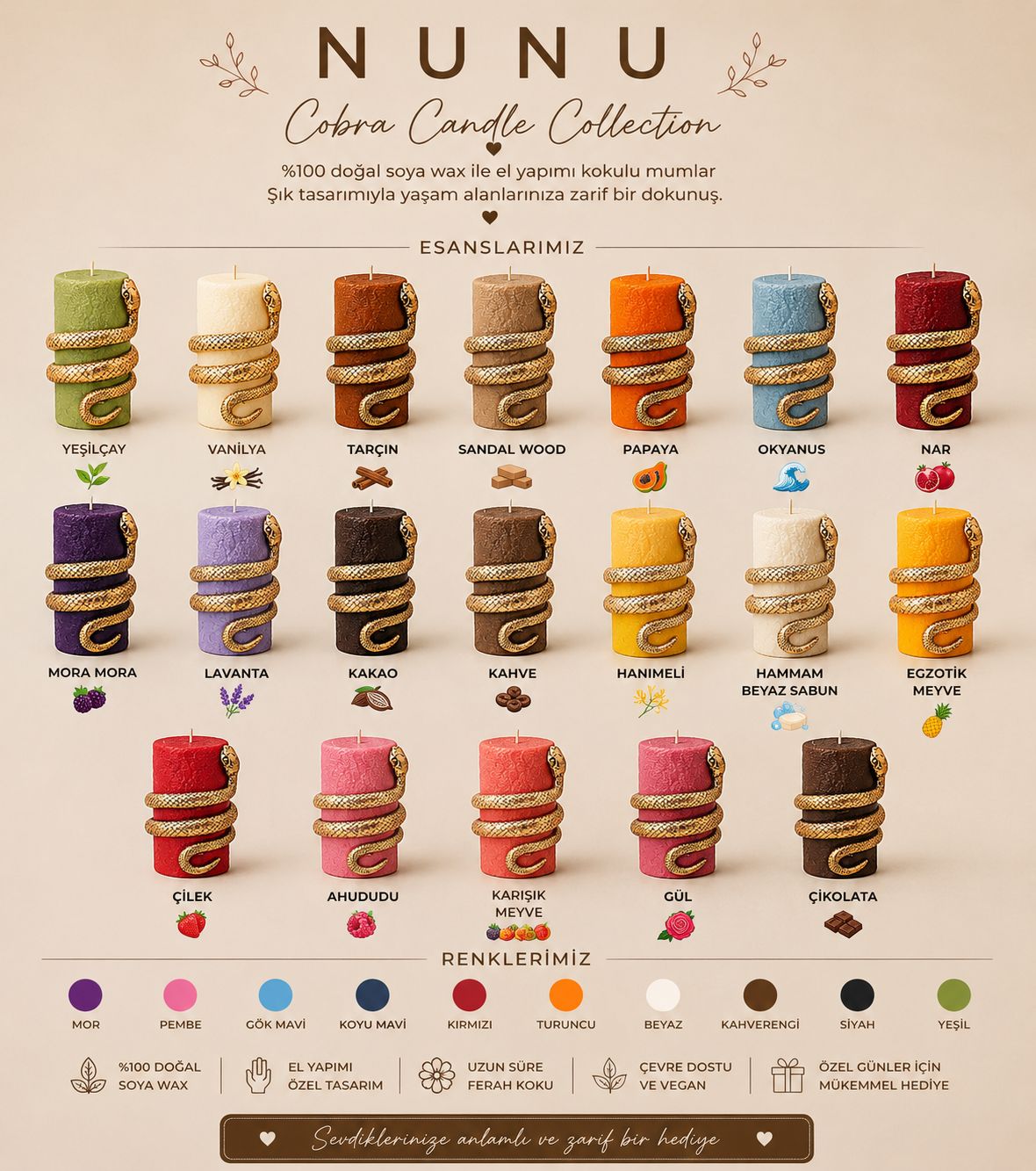 NuNu Snake Wrap Candle Collection – El Yapımı Soya Wax Dekoratif Yılan Mum Soya Wax