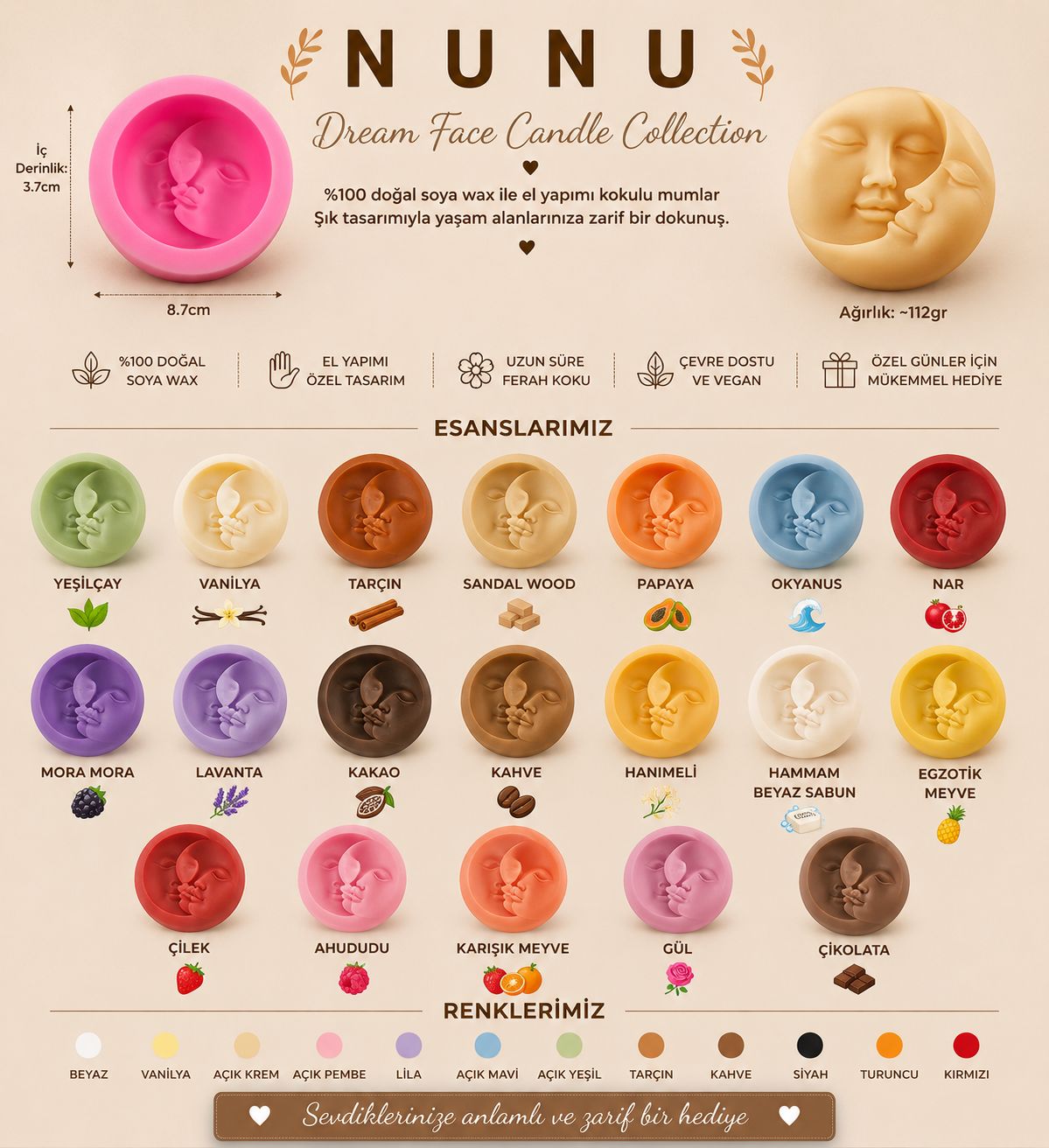 NuNu Sun & Moon Candle Collection – El Yapımı Soya Wax Dekoratif Mum