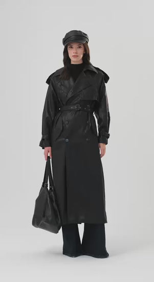 nunu-by-tw-noir-elegance-uzun-suni-deri-kadin-trenckot-siyah-video