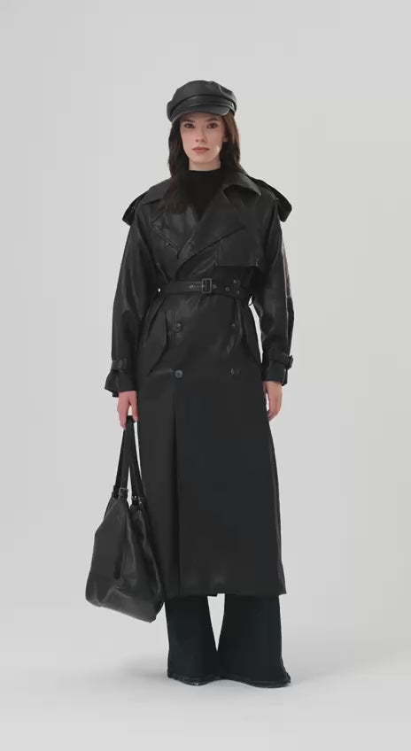 nunu-by-tw-noir-elegance-uzun-suni-deri-kadin-trenckot-siyah-video