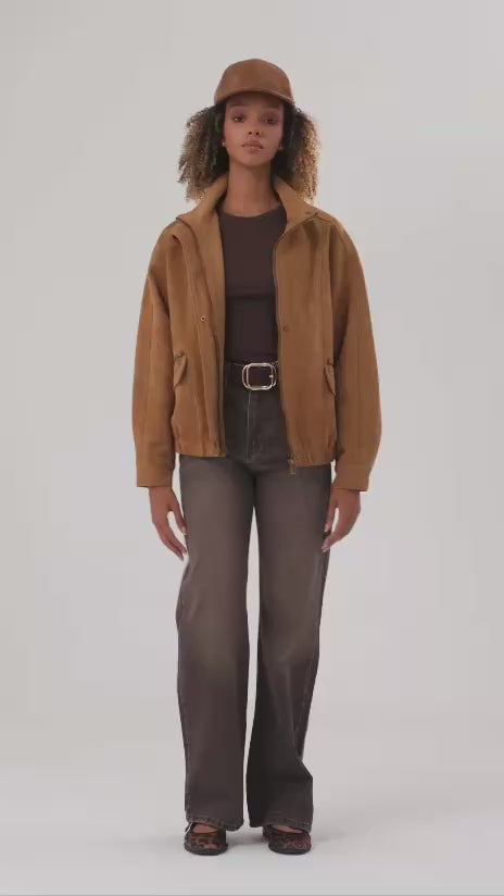 NuNu By TW Camel Kadın Süet Bomber Ceket