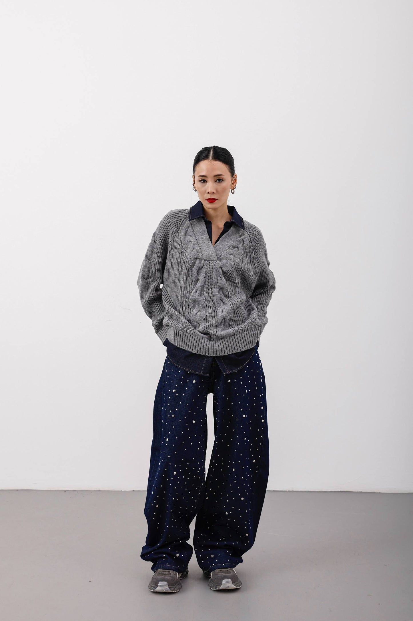 NuNu By Luna Silver Dot Wide Leg Jean
