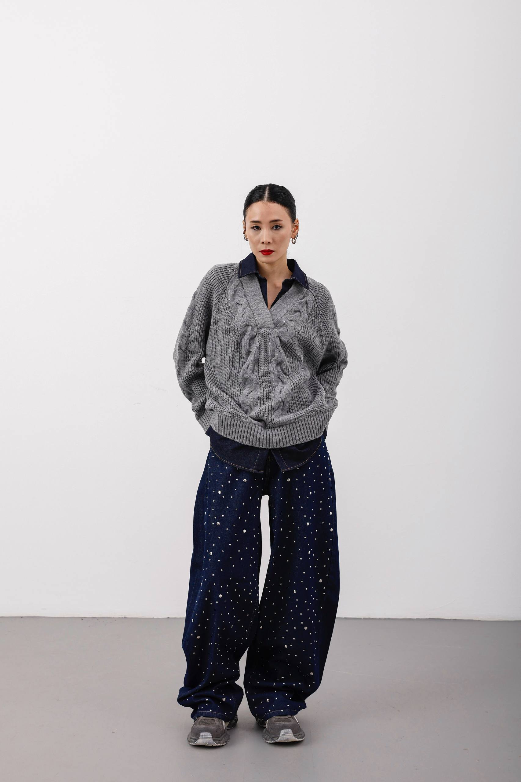 NuNu By Luna Silver Dot Wide Leg Jean