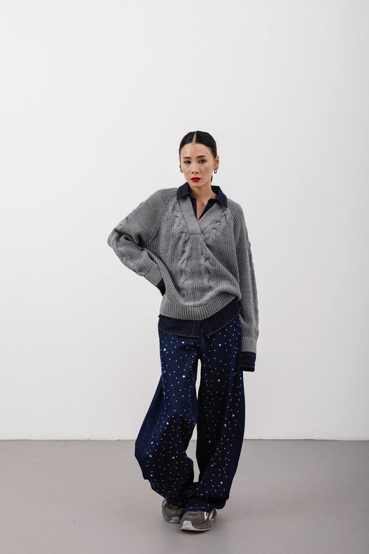 NuNu By Luna Silver Dot Wide Leg Jean