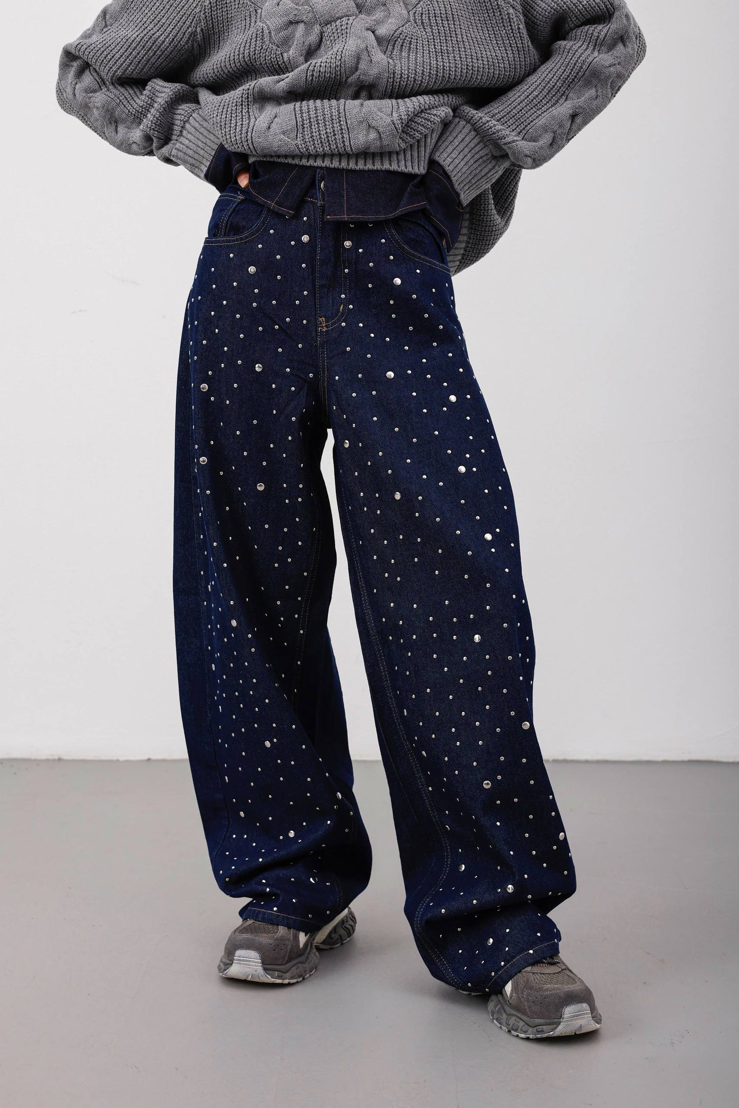 NuNu By Luna Silver Dot Wide Leg Jean