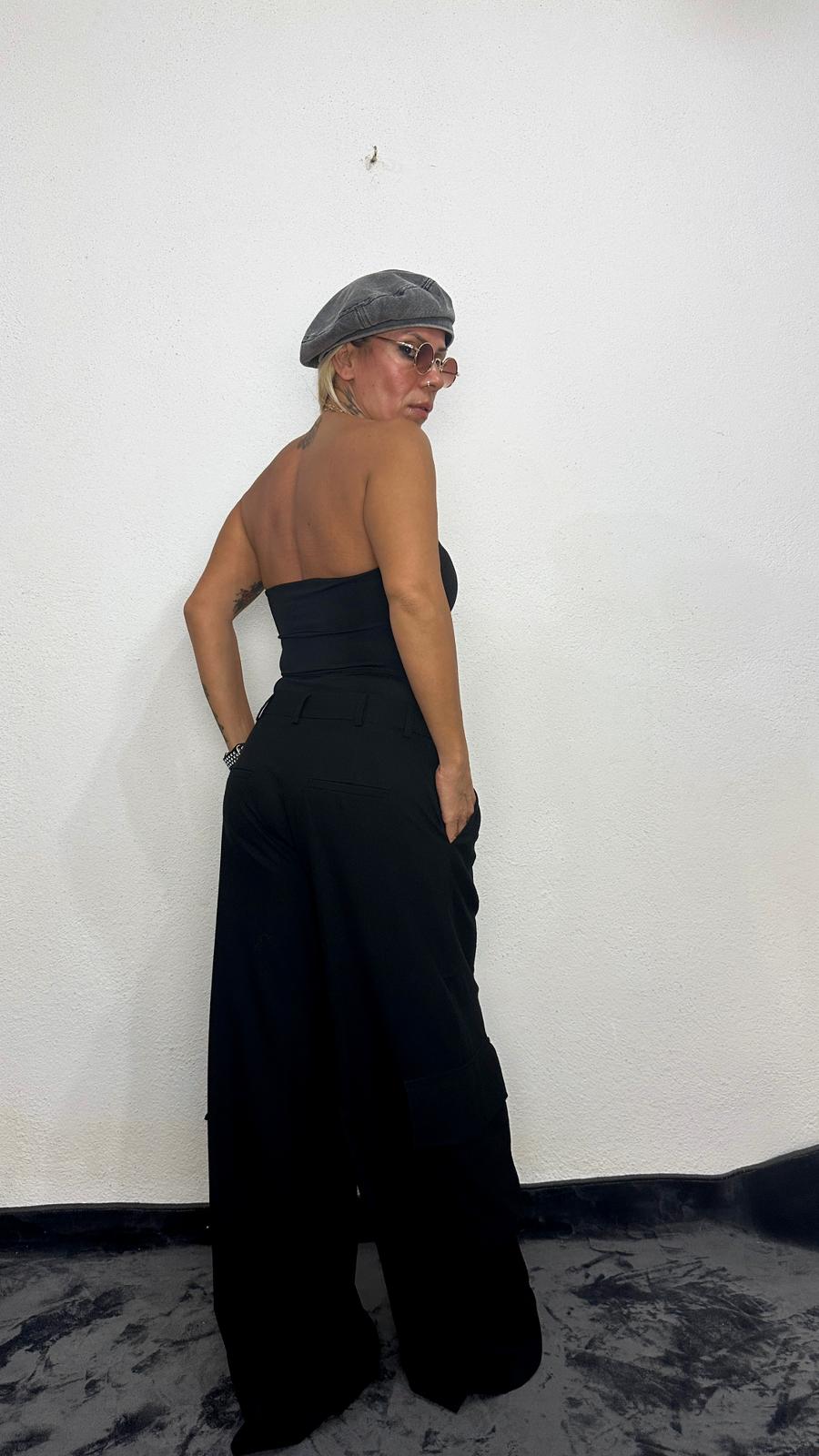Black Bell Siyah Oversize Kargo Cep Kumaş Pantolon