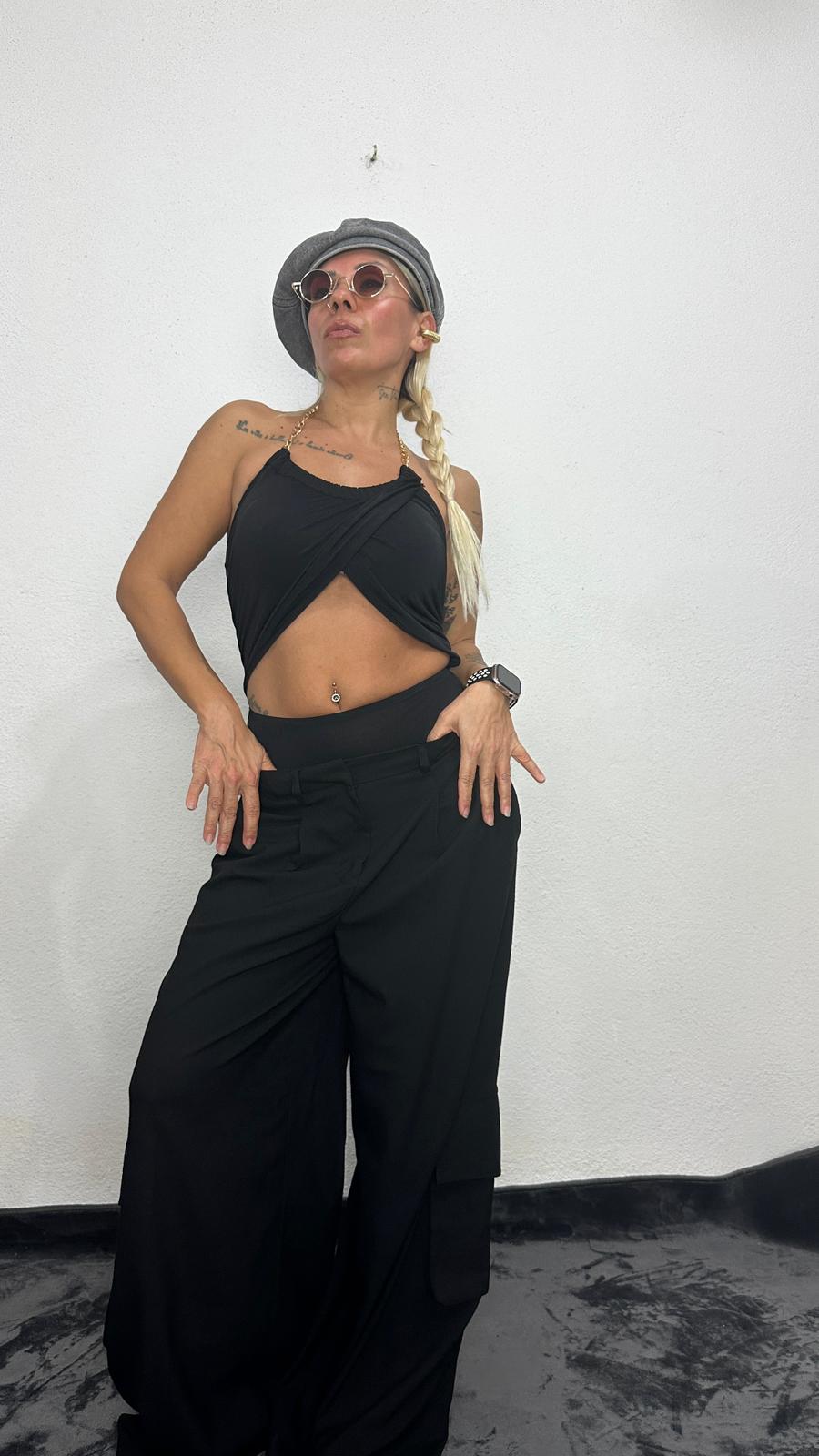 Black Bell Siyah Oversize Kargo Cep Kumaş Pantolon