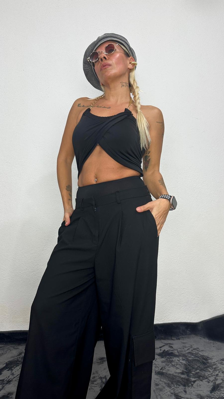 Black Bell Siyah Oversize Kargo Cep Kumaş Pantolon