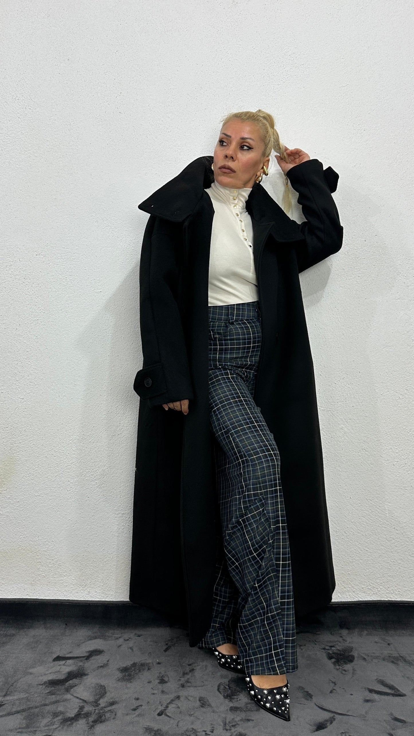 NuNu By Siyah Dik Yaka Oversize Kaşe Kaban