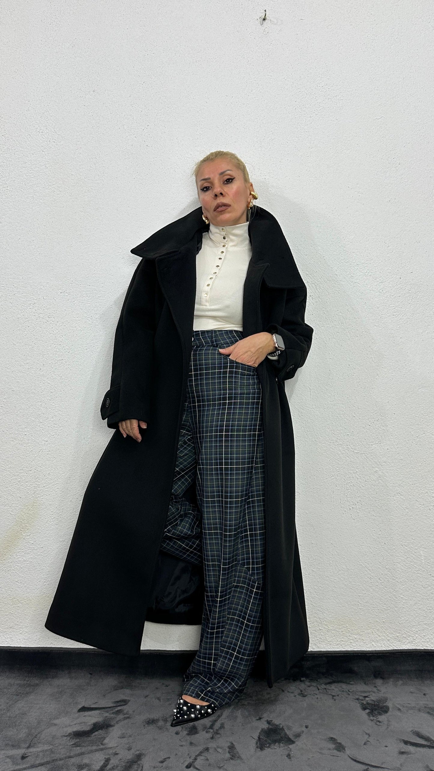 NuNu By Siyah Dik Yaka Oversize Kaşe Kaban