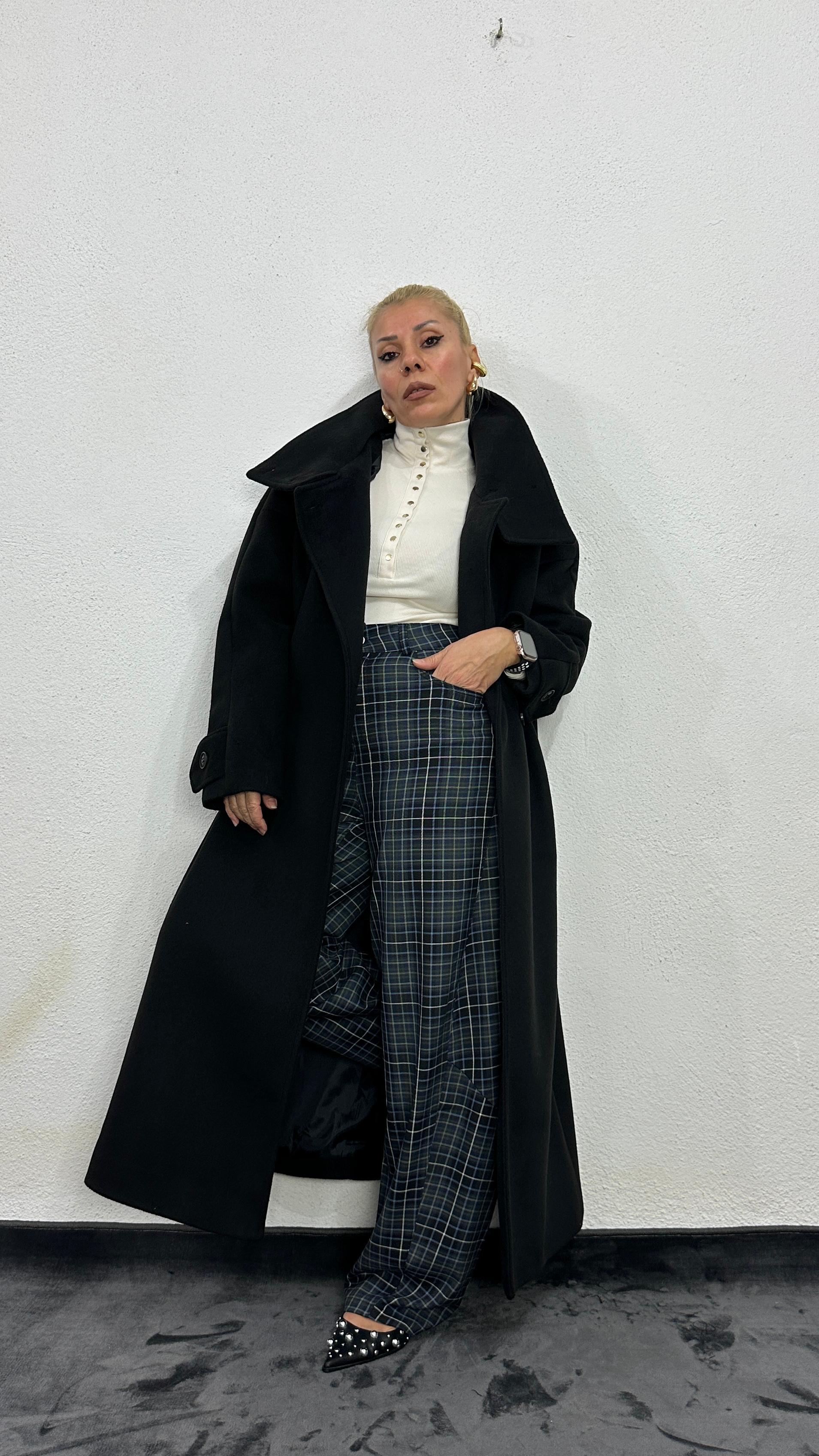 NuNu By Siyah Dik Yaka Oversize Kaşe Kaban