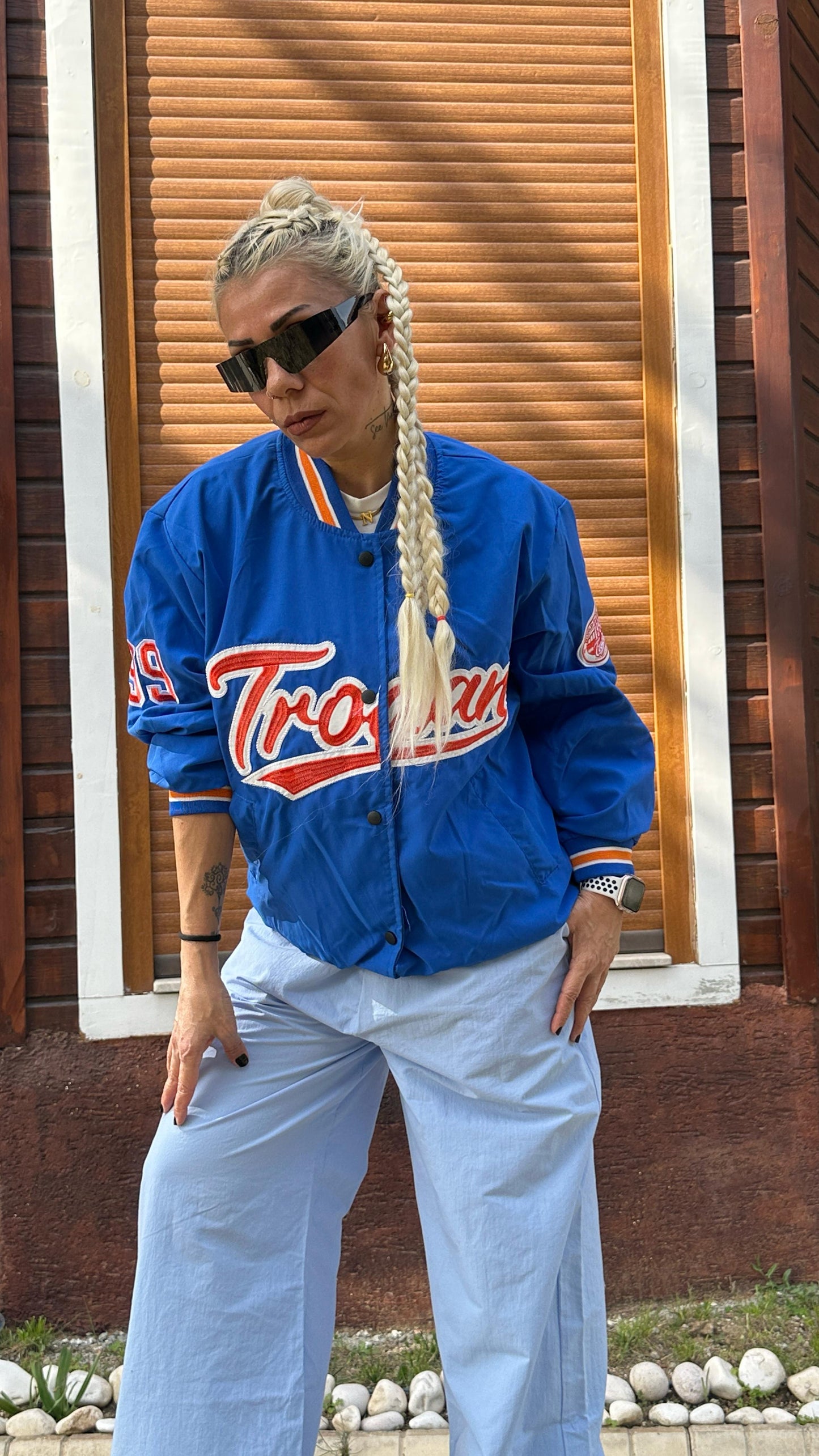 Unisex Oversize Mavi Kolej Ceket