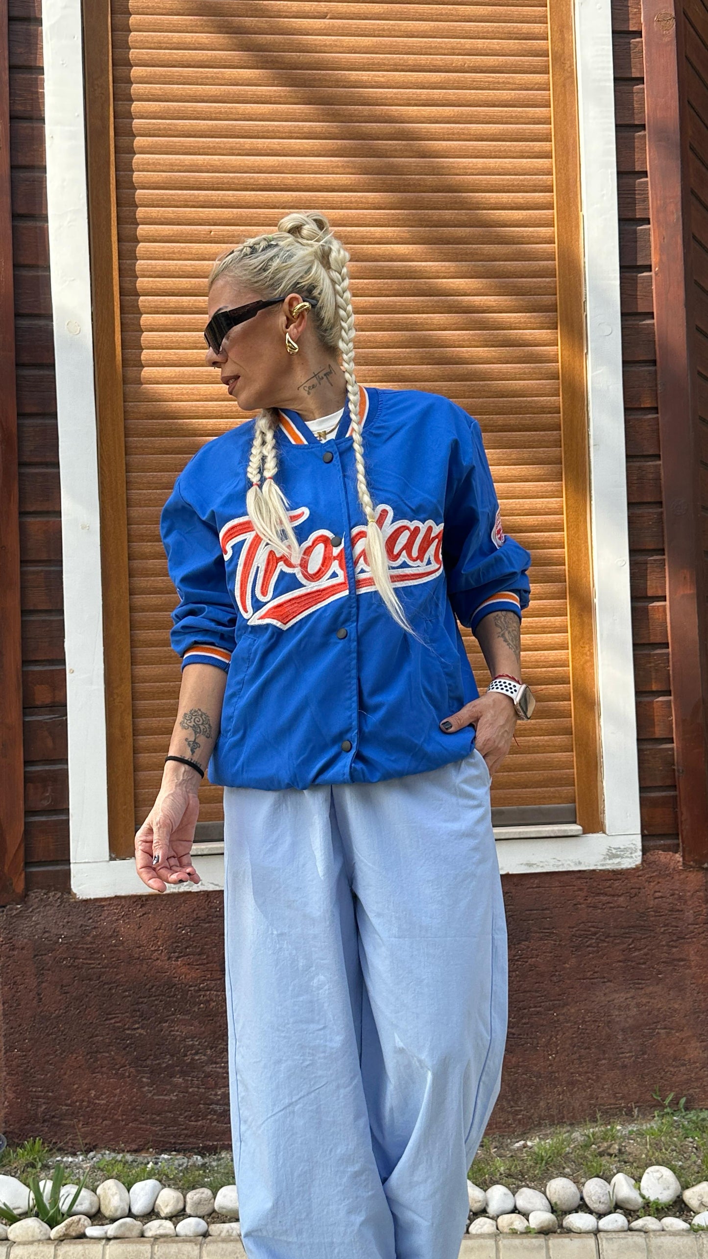 Unisex Oversize Mavi Kolej Ceket