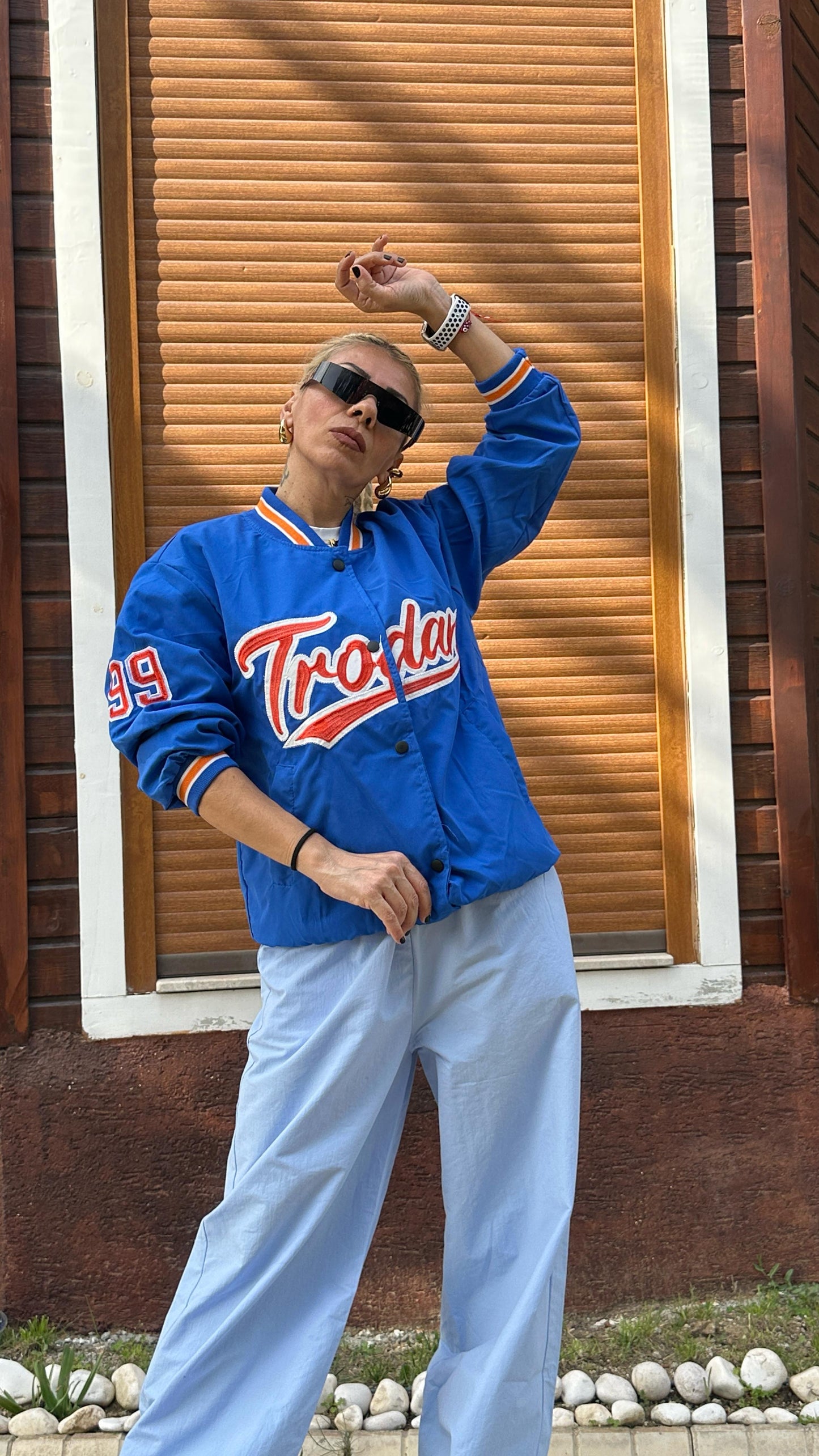 Unisex Oversize Mavi Kolej Ceket