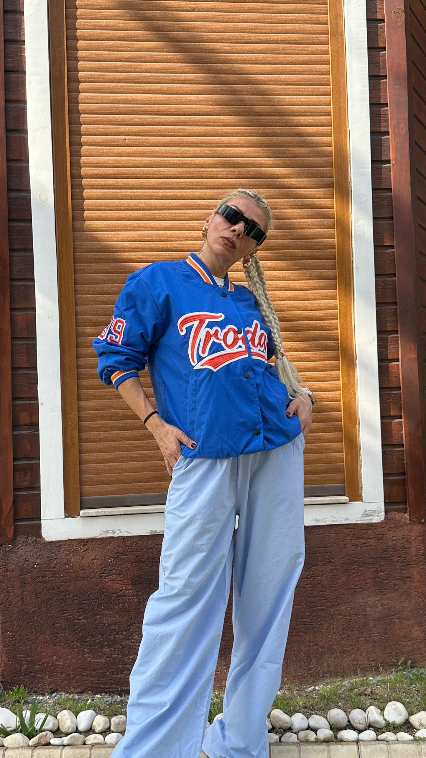 Unisex Oversize Mavi Kolej Ceket