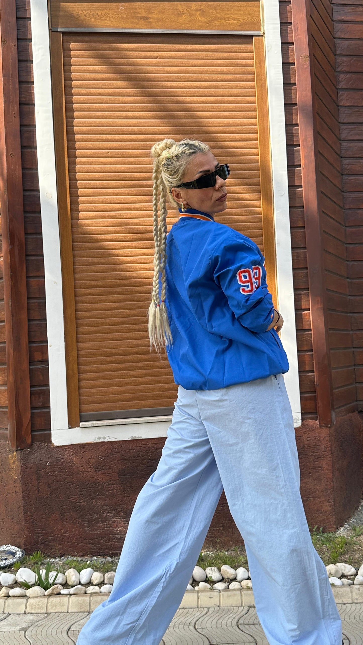 Unisex Oversize Mavi Kolej Ceket