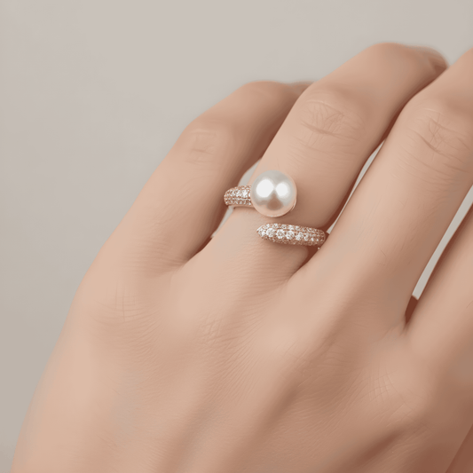 Xuping Ayarlanabilir Çapraz Taşlı İnci Yüzük Gold