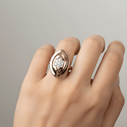 Xuping Rose Gold Badem Çiçek Taşlı Numaralı Yüzük 9